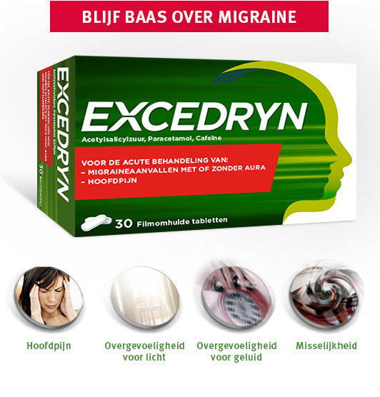 Nieuw in de strijd tegen migrane Excedrin product verpakking | Vrouw met hoofdpijn | Overbelicht raam | Wekker | Vreemd zicht